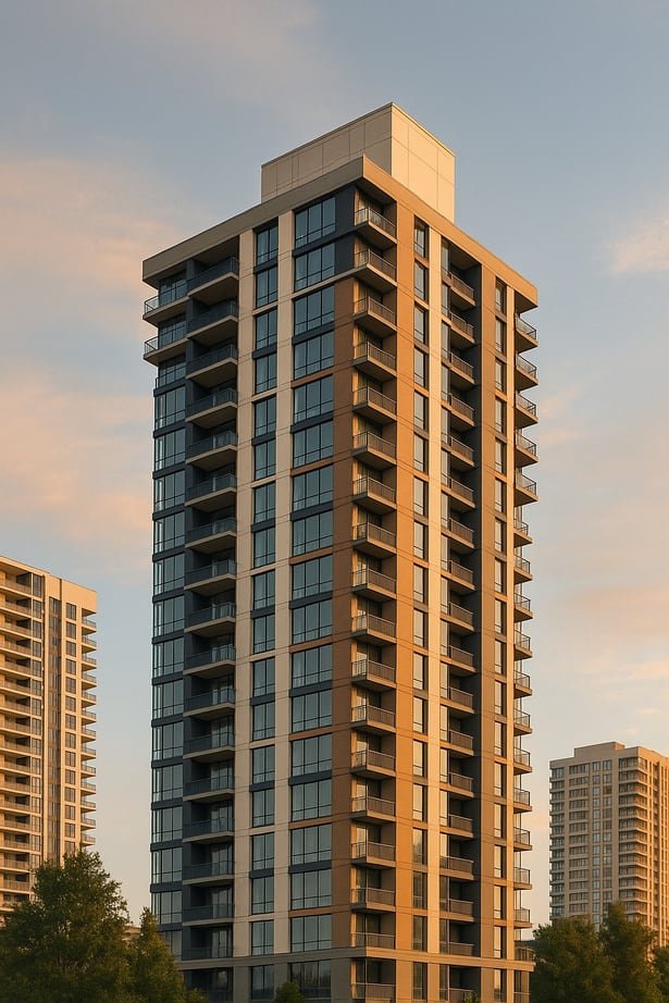 Residential tower photograph used in the Khedekar's company profile